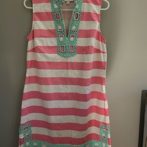 Pink and White Striped Sleeveless Dress